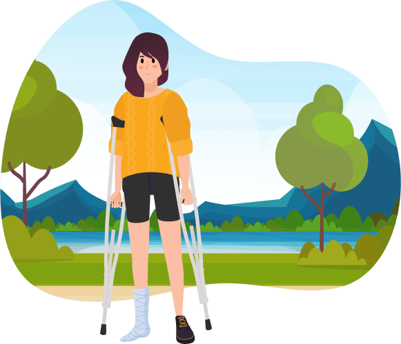 Woman with leg bandage walking with crutches